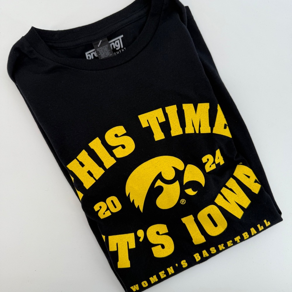 Breaking Iowa Women's Basketball T Shirt Black Yellow This Time Its Iowa Size S